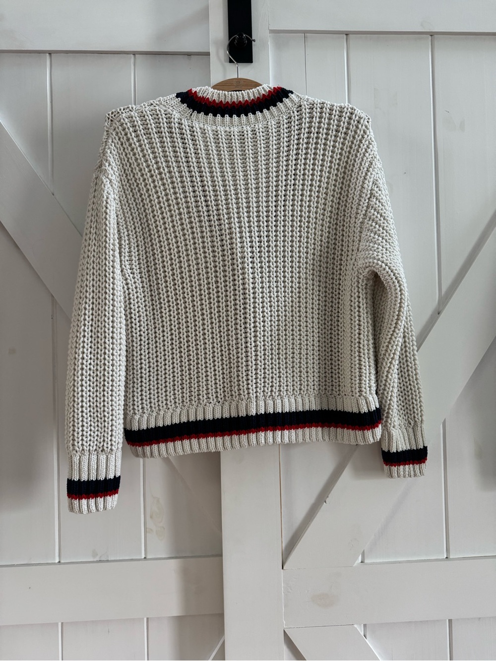 Zara Americana Chunky Knit Cream Cardigan Varsity Stripe Sweater - Picture 5 of 7